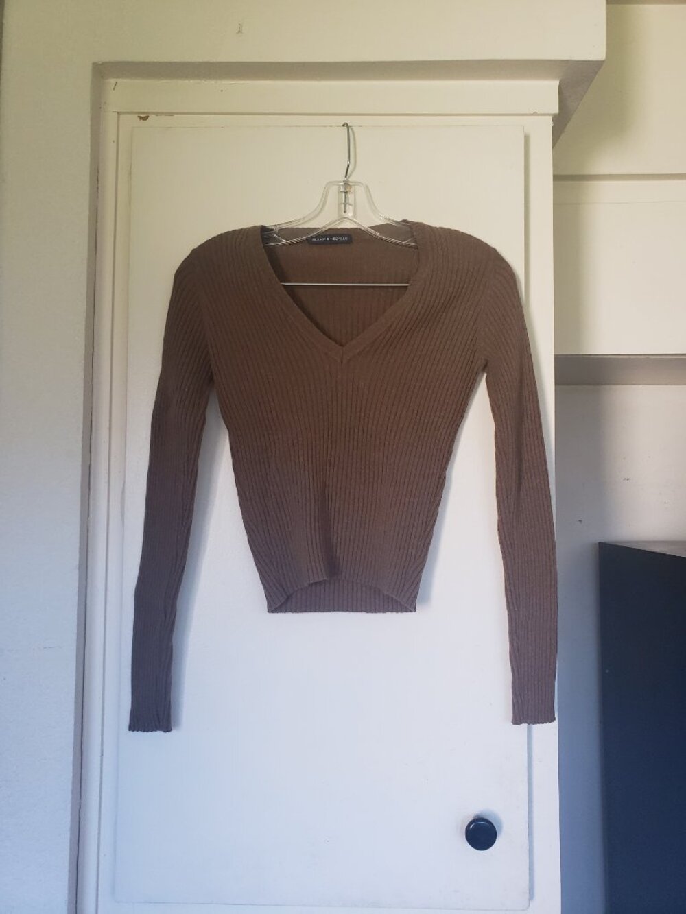 Brandy Melville Brown Ribbed V-Neck Sweater